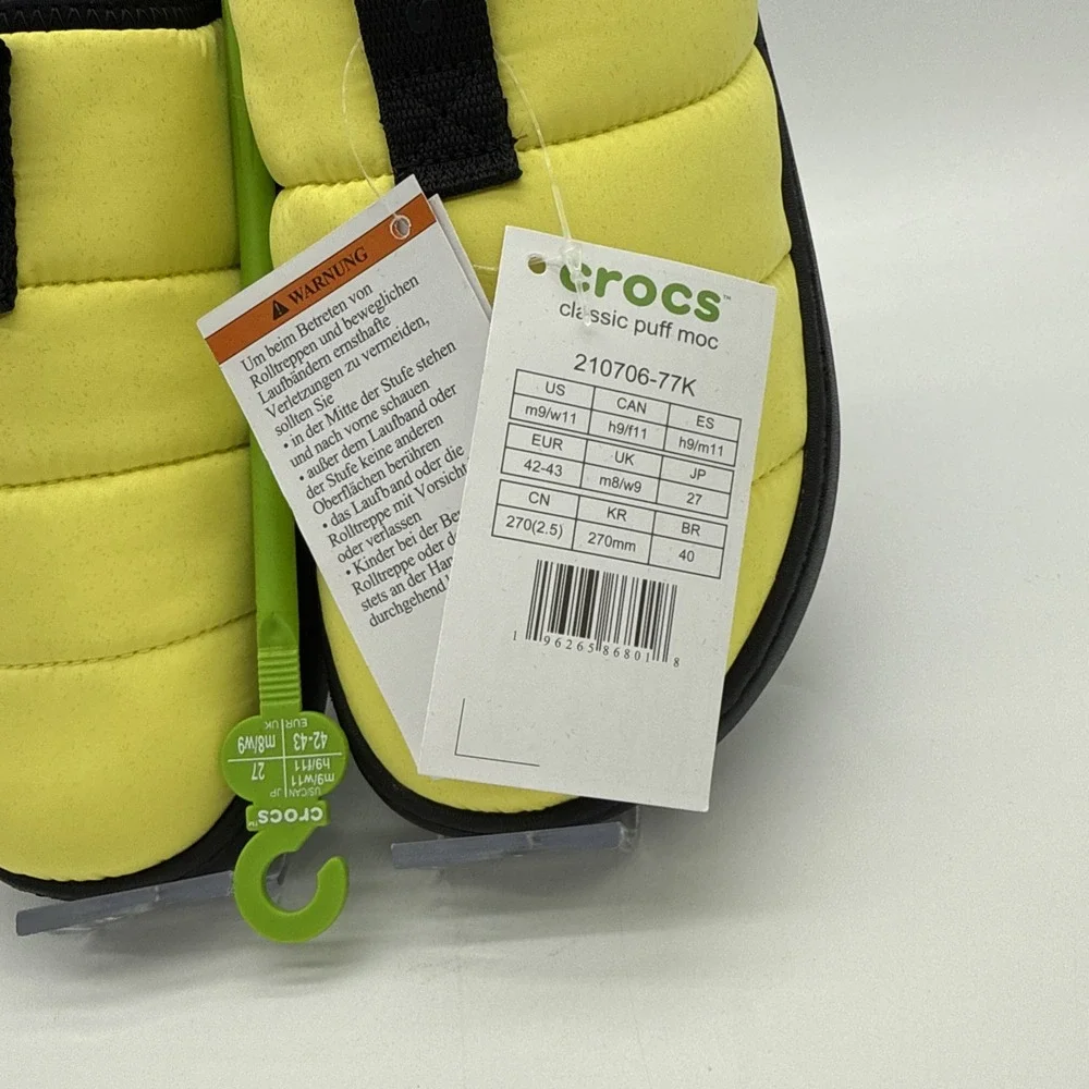 Crocs Classic Puff 210706-77K‎ Slipper Men's US 9 Women's 11 YLW Moc Toe Slip-On